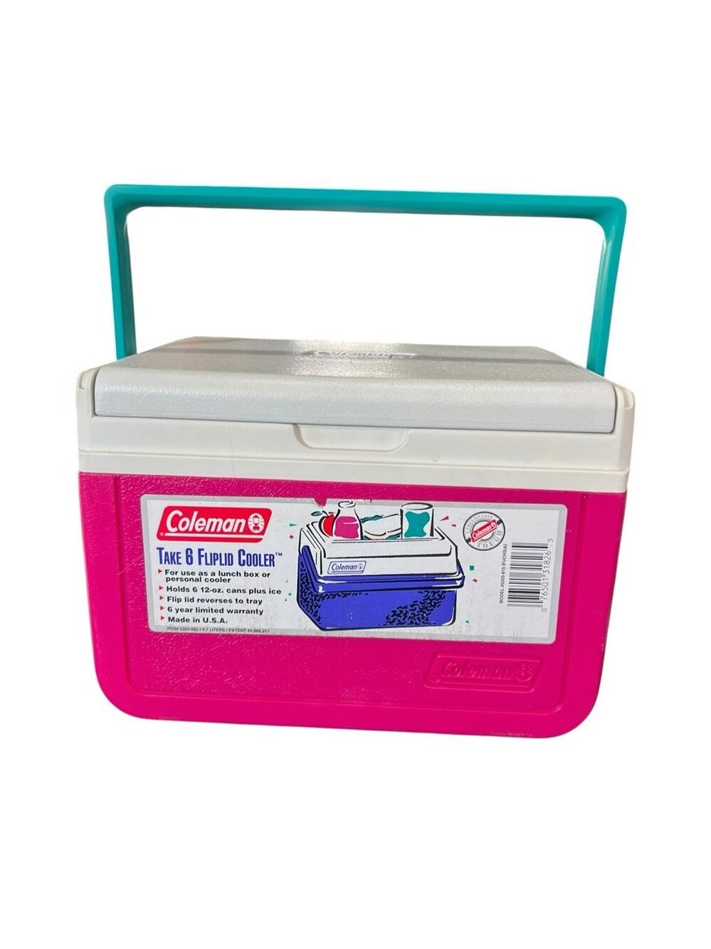 Vintage 1994 Pink Coleman 4.7 Liter Take 6 FlipLid Cooler Model 5205